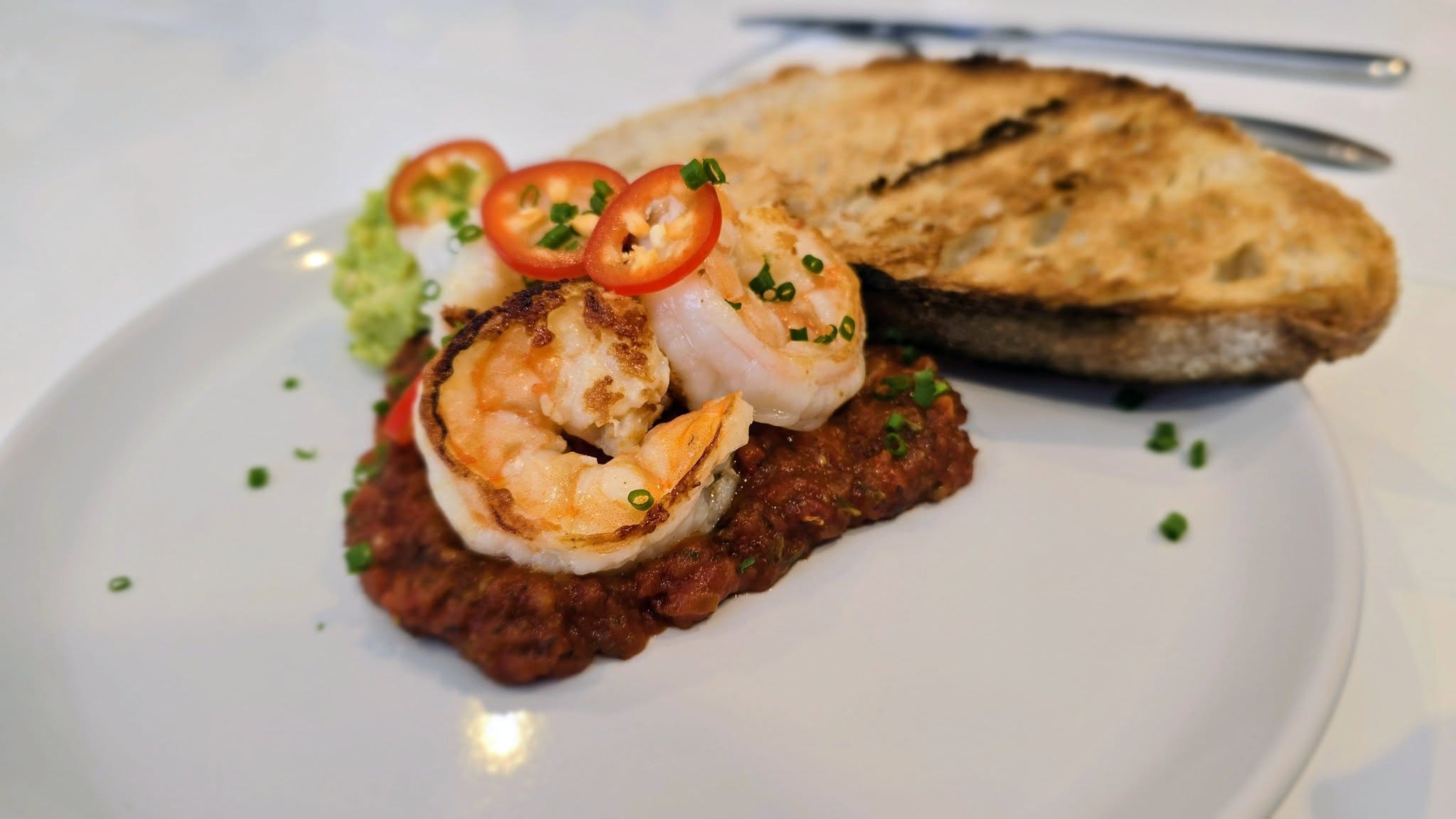 Spicy Prawns in Marinara Sauce with Charred Sourdough